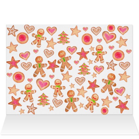 幸せな休日の水彩画のジンジャーブレッドのクッキー (内部横(上))
