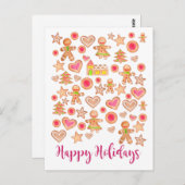 幸せな休日の水彩画のジンジャーブレッドのクッキー ポストカード (正面/裏面)