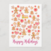 幸せな休日の水彩画のジンジャーブレッドのクッキー ポストカード (正面)