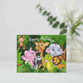 幸せな休日の漫画のサファリ動物の郵便はがき シーズンポストカード (スタンド正面)