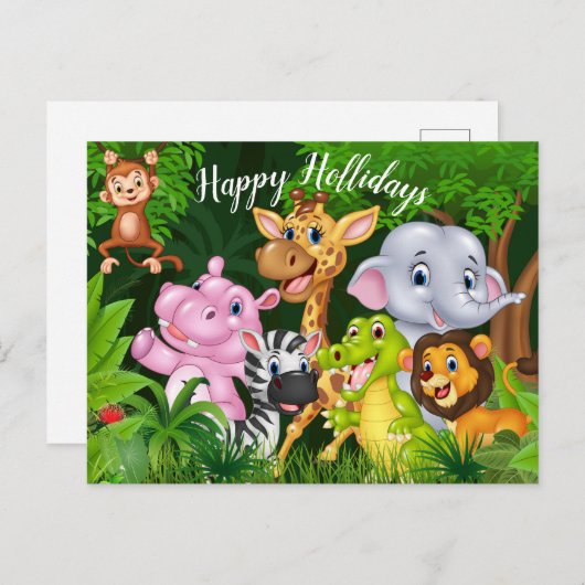 幸せな休日の漫画のサファリ動物の郵便はがき シーズンポストカード (正面/裏面)