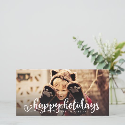 幸せな休日の白い原稿の写真の上敷の挨拶 シーズンカード (スタンド正面)