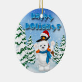 幸せな休日の白くまのペンギンの円形のオーナメント セラミックオーナメント (右)