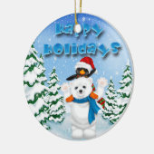 幸せな休日の白くまのペンギンの円形のオーナメント セラミックオーナメント (左)