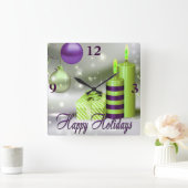 幸せな休日の紫色の緑の装飾 スクエア壁時計 (ホーム)