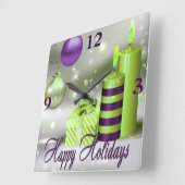 幸せな休日の紫色の緑の装飾 スクエア壁時計 (傾斜)