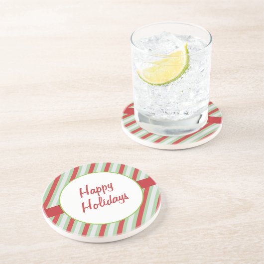 幸せな休日の赤、緑及び灰色のストライプ コースター (側面)