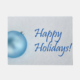 幸せな休日の青いクリスマスのオーナメント ドアマット