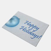 幸せな休日の青いクリスマスのオーナメント ドアマット (アングル)