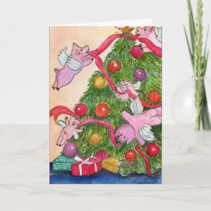 幸せな休日の飛んでいるなブタDecorateTree シーズンカード