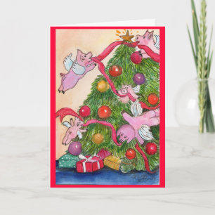 幸せな休日の飛んでいるなブタDecorateTree シーズンカード
