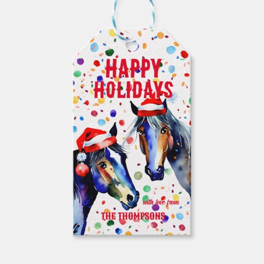幸せな休日の馬クリスマスギフトタグ ギフトタグ (正面)