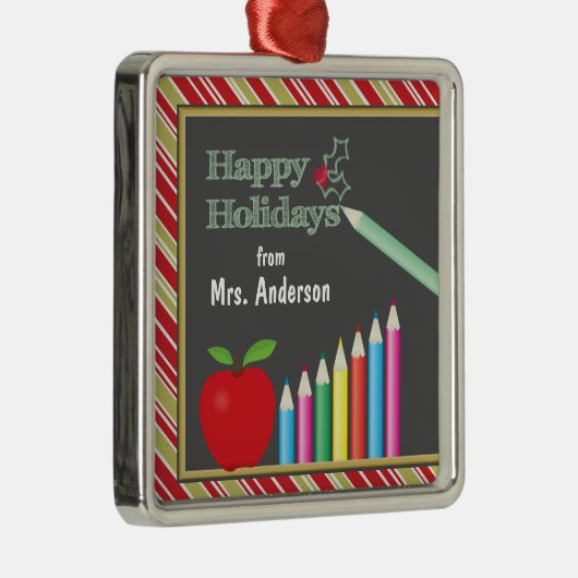 幸せな休日の黒板の先生 メタルオーナメント (右)