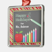 幸せな休日の黒板の先生 メタルオーナメント (左)