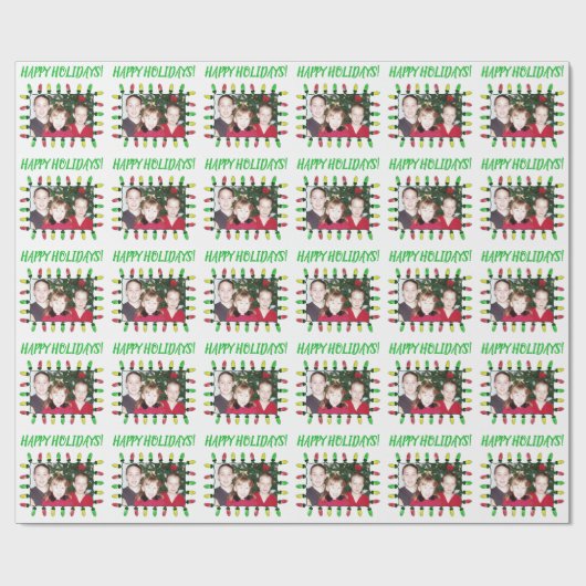 幸せな休日はあなたの写真のクリスマスの照明を加えます ラッピングペーパー (フラット)