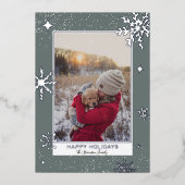 幸せな休日は雪の青の写真を星 箔シーズンカード (正面)