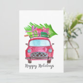 幸せな休日クラシックな車の水彩画 招待状 (スタンド正面)