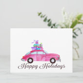 幸せな休日クラシックな車の水彩画 招待状 (スタンド正面)