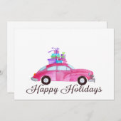 幸せな休日クラシックな車の水彩画 招待状 (正面/裏面)