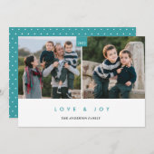 幸せな休日ティール（緑がかった色）ミニマル2写真クリスマス シーズンカード (正面/裏面)