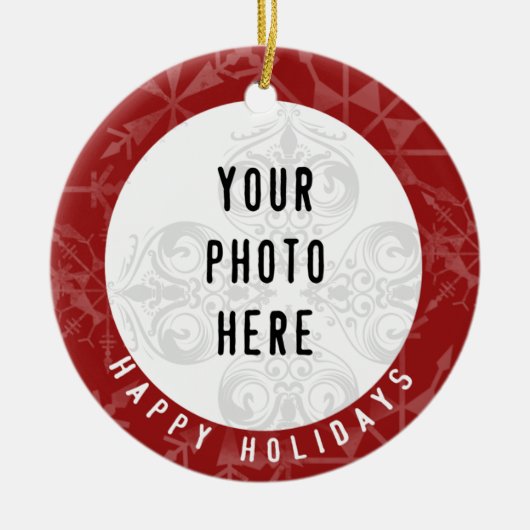 幸せな休日2の写真の赤の雪片 セラミックオーナメント (正面)