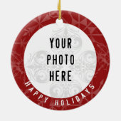 幸せな休日2の写真の赤の雪片 セラミックオーナメント (裏面)