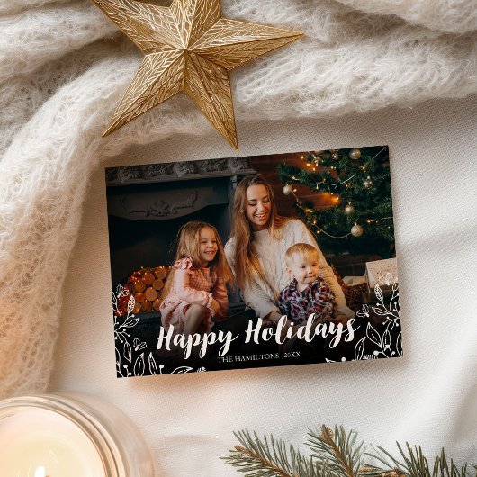 幸せな休日 かわいい冬の葉っぱ 写真 クリスマス ポストカード