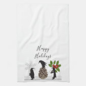 幸せな休日 かわいい おもしろい クリスマス ペンギン キッチンタオル (縦)