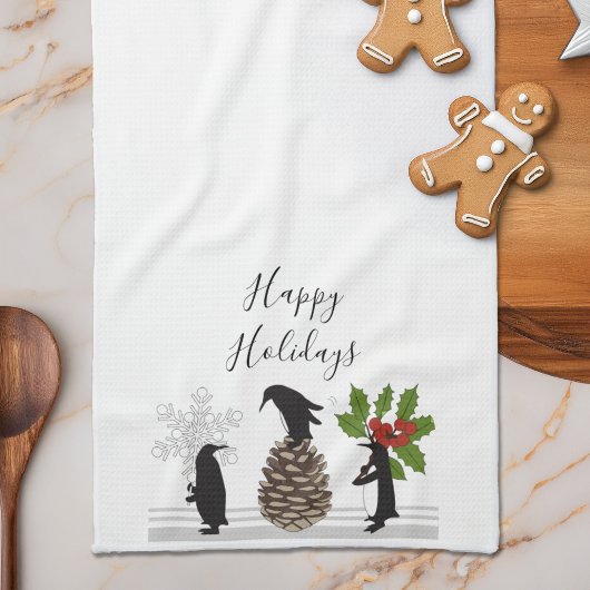幸せな休日 かわいい おもしろい クリスマス ペンギン キッチンタオル