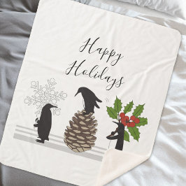 幸せな休日 かわいい おもしろい クリスマス ペンギン シェルパブランケット