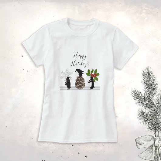 幸せな休日 かわいい おもしろい クリスマス ペンギン Tシャツ