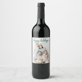 幸せな休日 かわいい 緑の手書き風スクリプト クリスマス ワインラベル (正面)