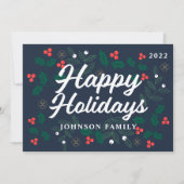 幸せな休日 モダンなホリーデコレーション ホヤの実と葉 シーズンカード (正面)