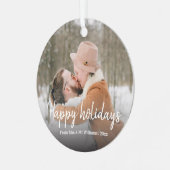 幸せな休日，手書きスタイリッシュnewlyweds写真 メタルオーナメント (正面左)