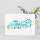 幸せな休日、水彩画のクリスマスの旗 招待状 (スタンド正面)