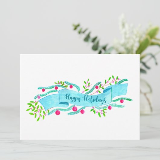 幸せな休日、水彩画のクリスマスの旗 招待状 (スタンド正面)