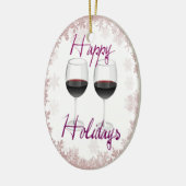 "幸せな休日"赤ワインおよび雪片のプリント セラミックオーナメント (左)