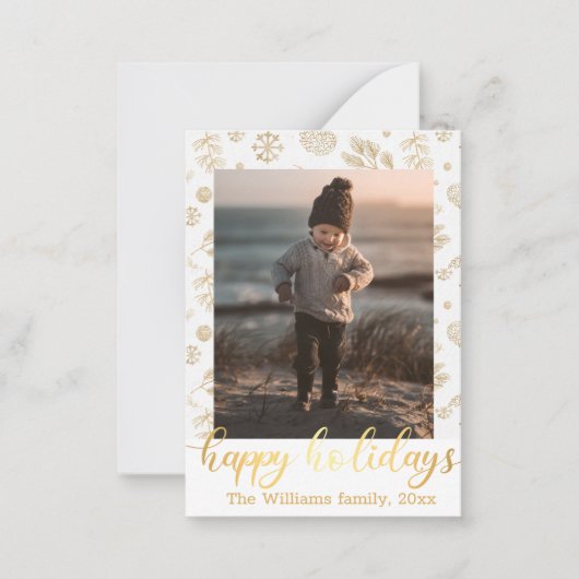 幸せな休日,金ゴールド手書き家族の写真 ノートカード (正面)