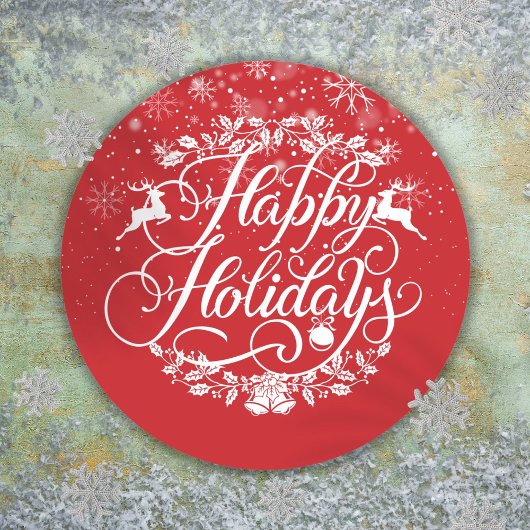 幸せな休日 雪の結晶 赤いクリスマス ラウンドシール