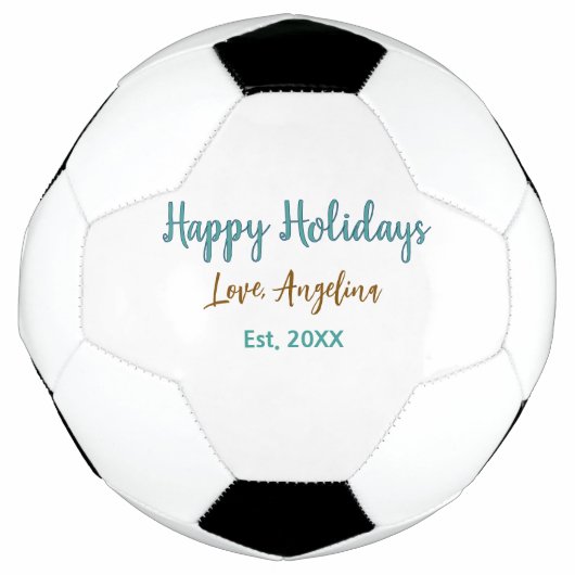 幸せな休日 青 茶 名前 愛 クリスマス スタイル サッカーボール (正面)