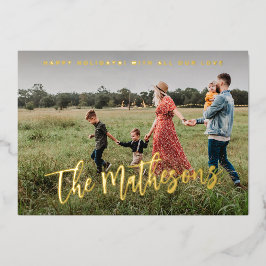 幸せな休暇の現代家族写真カスタム 箔シーズンカード