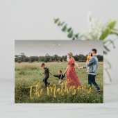 幸せな休暇の現代家族写真カスタム 箔シーズンカード (立ち正面)