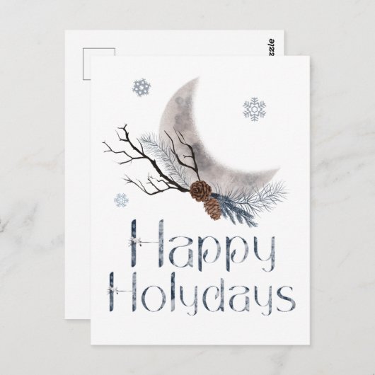 幸せな休暇 松ぼっくりと三日月 ポストカード (正面/裏面)