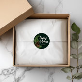 幸せな休暇 水彩画 松 冬の緑 ラウンドシール