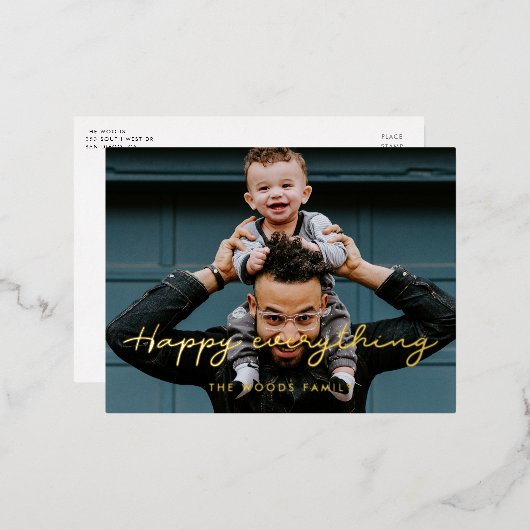 幸せな全モダンシンプル体の写真 箔シーズンポストカード (正面/裏面)