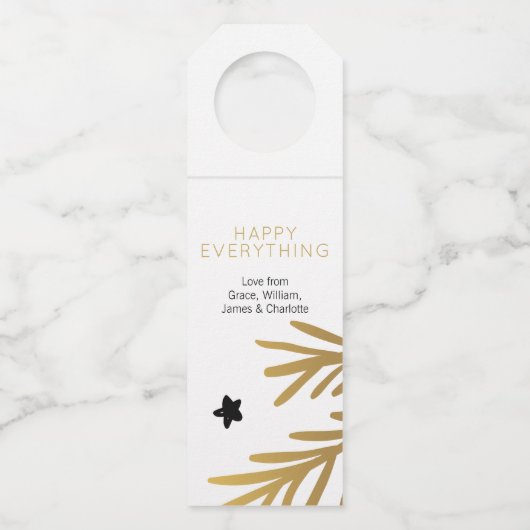 幸せな全金ゴールド冬の葉パーソナライズされた ボトルネックタグ (正面)