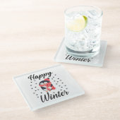 幸せな冬かわいいペンギン ガラスコースター (アングル)