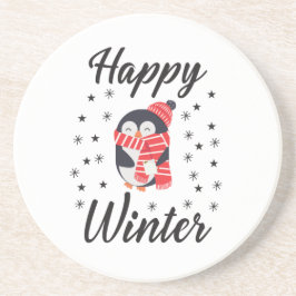 幸せな冬かわいいペンギン コースター