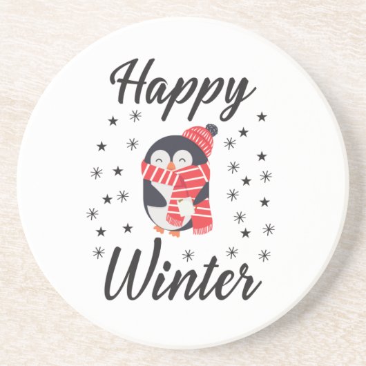 幸せな冬かわいいペンギン コースター (正面)