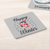 幸せな冬かわいいペンギン スクエアペーパーコースター (アングル)